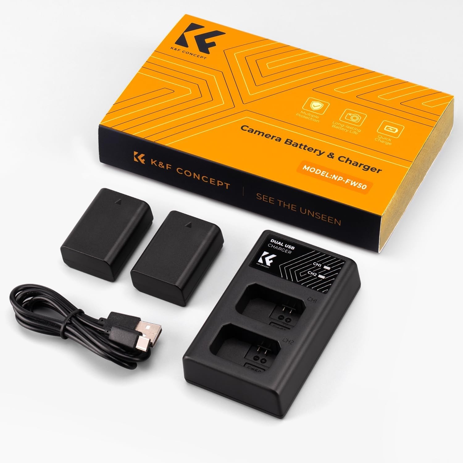 K&F Concept FW50 Rechargeable 2 Batteries and Charging Hub Set